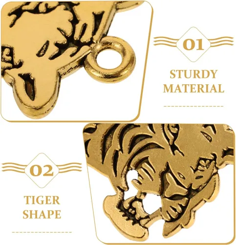 Miniatura 8 de 30 dijes de tigre para hacer joyas, dije de cabeza de tigre dorado antiguo para collar, pulsera, dijes de animales de metal para llavero, bolsa