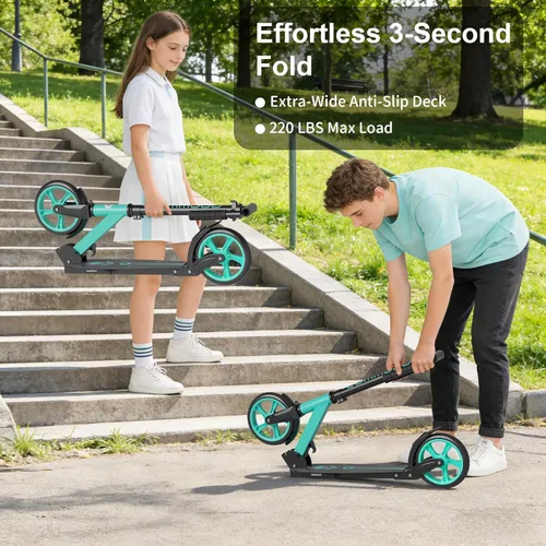 Miniatura 5 de Patinete para niños de 5 a 12 años, adolescentes, patinete plegable ligero para adultos con ruedas de 8 pulgadas, carga máxima 240 LBS, regalo