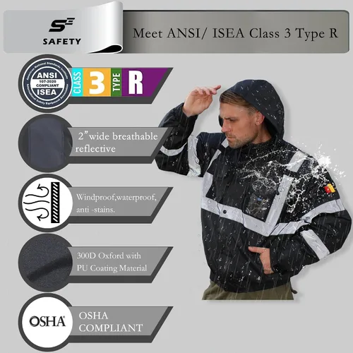 Miniatura 4 de sesafety Chaqueta reflectante para hombre, chaquetas de alta visibilidad, chaquetas de seguridad para hombre, chaquetas de bomber de construcción