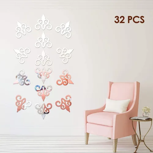 Miniatura 2 de Zonon 32 calcomanías acrílicas de espejo para pared, calcomanías de decoración del hogar, espejo plateado, decoración de pared para sala de estar