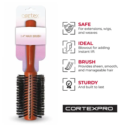 Miniatura 4 de Cortex Professional Cepillo térmico de cerdas de jabalí 100% natural, cepillo redondo para mujeres y hombres de pelo corto, mango de cepillos