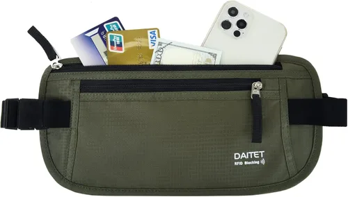 Miniatura 80 de DAITET Cinturón de dinero, soporte para pasaporte, cartera de viaje oculta segura con bloqueo RFID, riñonera encubierta (negro), Negro, Rfid
