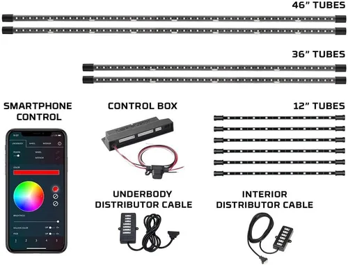 Miniatura 2 de LEDGlow 4 piezas Bluetooth Millones de colores LED Underbody Underbody Underbody Underglow y 6 piezas Interior Footwell Accent Kit de iluminación