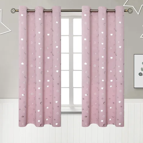 Miniatura 105 de BGment Cortinas opacas para dormitorio infantil, con aislamiento térmico, con ojales, estampado de estrellas plateadas, cortinas para oscurecer