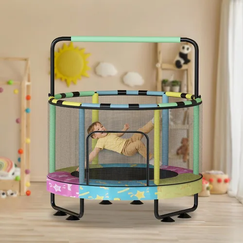 Miniatura 3 de Lamerge Kids Trampoline, Toddler Bouncing Trampoline with Safety Enclosure Net, ASTM-Approved, 500lbs Capacity, Ages 1-8, Adjustable Handrail