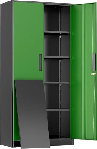 Miniatura 18 de Greenvelly Gabinete de almacenamiento de metal, gabinete de almacenamiento de metal con bloqueo de 63" de alto con puertas y 4 estantes, armarios