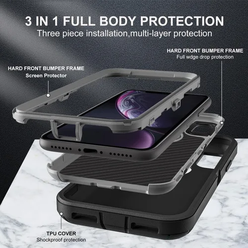 Miniatura 4 de YKHJKLEC Funda para iPhone XR, Grado Militar 3 en 1 Resistente/A Prueba de Golpes/A Prueba de Caídas/A Prueba de Polvo con 2 Piezas de Protectores