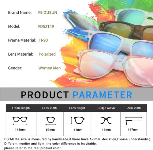 Miniatura 26 de FEIDUSUN Lentes de sol polarizados para hombre y mujer, lentes de sol retro negros para conducir, pescar, protección UV