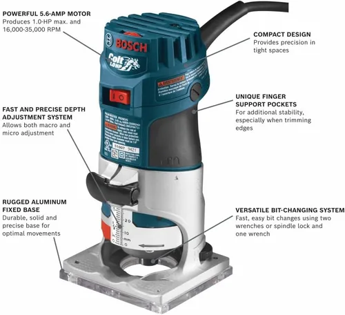 Miniatura 2 de BOSCH PR20EVS Colt - Router de palma de velocidad variable de 1.0 HP - Motor de 5.6 amperios, arranque suave, circuito de respuesta constante