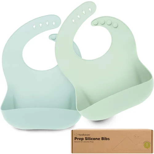 Miniatura 15 de KeaBabies Paquete de 2 baberos de silicona para bebés, niñas y niños, baberos resistentes de grado alimenticio para comer, atrapa alimentos grandes