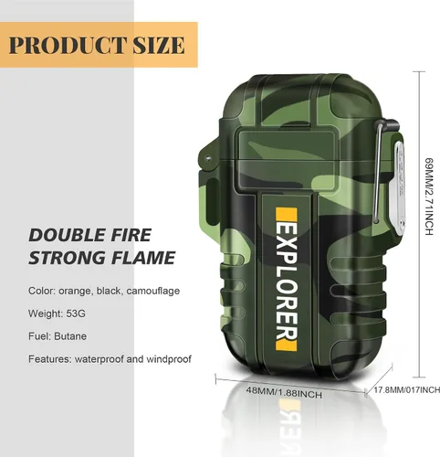 Miniatura 8 de SAMNIU Encendedor de antorcha, doble llama de chorro, impermeable, resistente al viento, encendedores de gas butano recargables para supervivencia