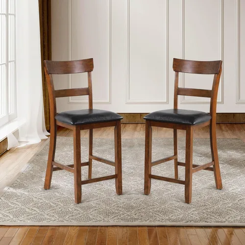Miniatura 2 de ERGOMASTER Juego de 2 sillas de comedor, sillas de bar de granja de 25.5 pulgadas, taburetes de bar de madera de goma con respaldos, taburetes