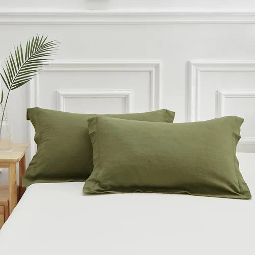 Miniatura 31 de Simple&Opulence Juego de 2 fundas de almohada de lino 100% lino francés lavado, tamaño Queen - Fundas de almohada de color sólido bordado, suave