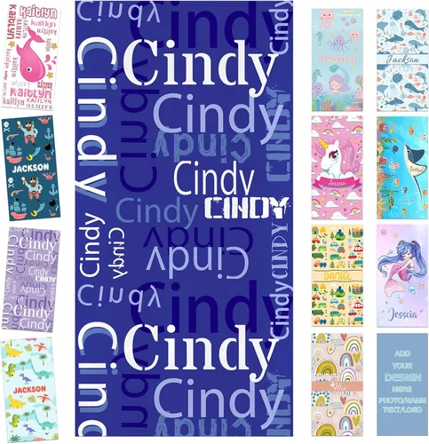 Miniatura 45 de Toalla de playa personalizada para niños, toallas de playa personalizadas de poliéster de secado rápido con nombres para niñas y niños, 30 x 60
