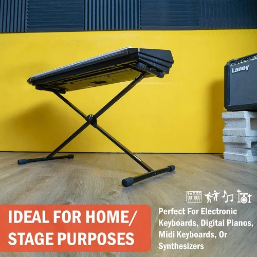 Miniatura 6 de Stage Rocker - Soporte plegable clásico estilo Single-X para teclado y piano digital, ancho y altura ajustables, duradero y resistente, fácil