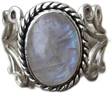 kuyiuif Anillo de plata 925 con piedra lunar para mujer, joyería de compromiso con piedra de luna, joyería de compromiso con piedras preciosas para