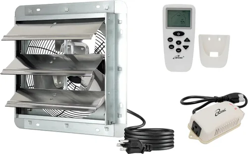 iLiving Ventilador de escape de obturador de 10 pulgadas con termostato inalámbrico inteligente controlado a distancia y humedad, ventilador de
