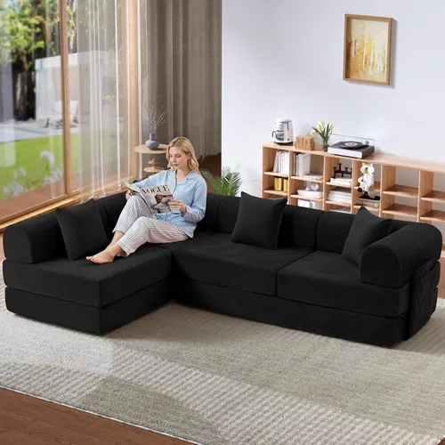 Miniatura 9 de Sofá cama modular en forma de U de 141.73 pulgadas, sofá de pana modular 6 en 1 con sensación suave como una nube, bolsa de almacenamiento