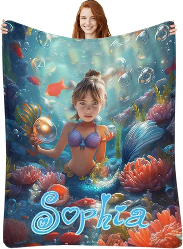 Miniatura 13 de Manta de Sirena Personalizada para Niñas Bebés - Manta de Forro Polar para Recién Nacidos y Niños Pequeños - Foto y Nombre, Regalos de Navidad