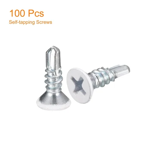 Miniatura 3 de uxcell Tornillos blancos #8 x 1/2" Tornillos autoperforantes, 100 tornillos Phillips de cabeza plana para chapa metálica Tornillos de madera a metal