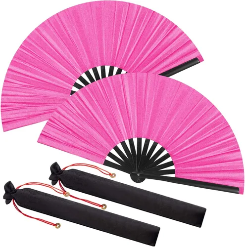 Miniatura 9 de Maitys Paquete de 2 ventiladores de mano plegables grandes de 13 pulgadas, ventiladores chinos de mano grandes para baile de línea, Tai Chi