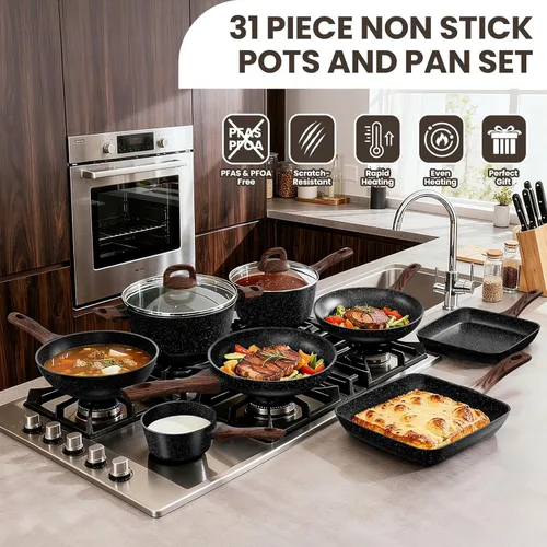 Miniatura 5 de Juego de ollas y sartenes antiadherentes, juego de utensilios de cocina de inducción de cocina y utensilios para hornear, juego de sartenes