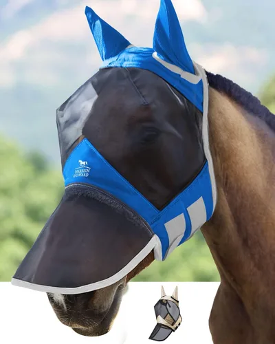 Miniatura 12 de Harrison Howard CareMaster Pro - Máscara luminosa para mosca de caballo, gran espacio para los ojos, nariz larga con orejas, protección UV para Azul