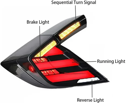 Miniatura 2 de HCmotion Luces traseras LED ensambladas para Honda Civic 10Th Gen Tipo R Hatchback FK7 FK8 2016-2021 Lámpara trasera con señal secuencial, LED DRL