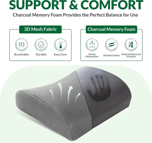 Miniatura 3 de Almohada de apoyo lumbar para silla de oficina y coche, respaldo para silla de oficina, cojín trasero de espuma viscoelástica color carbón