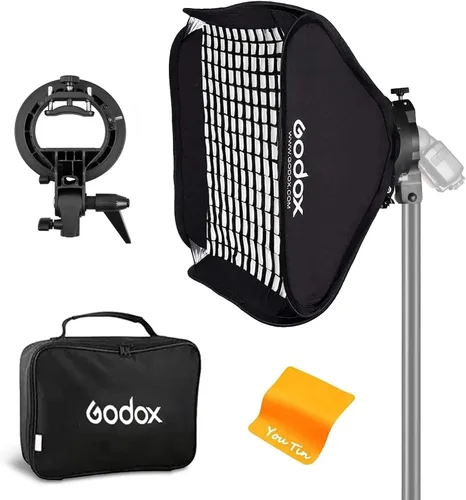 Godox Softbox - Modificador de luz suave de 32 x 32 pulgadas con rejilla, soporte de flash tipo S, soporte de montaje Bowens para flash de estudio,