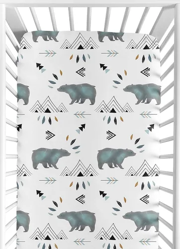 Miniatura 8 de Sábana bajera ajustable para cuna de árbol triangular en blanco y negro para Bear Mountain Colección de acuarela por Sweet Jojo Designs Árbol Geo