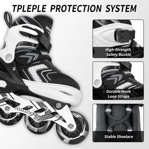 Miniatura 3 de Patines en línea NATTORK para niños, niñas y niños con ruedas completamente iluminadas, patines ajustables seguros y duraderos, patines para Negro