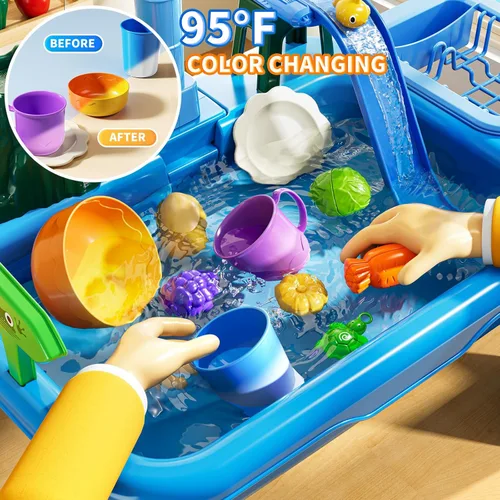 Miniatura 2 de Mesa de Agua para Niños Pequeños 1-3 - Fregadero de Juego para Niños con Bomba y Agua Corriente, Mesa de Agua para Niños de 4-8 Años