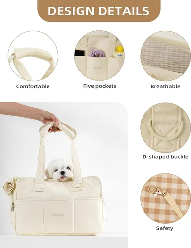 Miniatura 5 de ONECUTE Transportador para perros pequeños, conejos, gatos con bolsillos grandes, bolsa de algodón, transportador para perros de lado suave, Beige