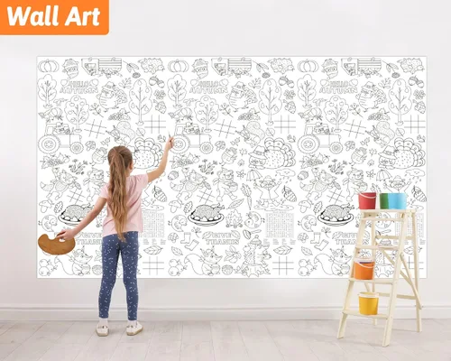 Miniatura 7 de Wiooffen Mantel gigante de Acción de Gracias de 82 x 47 pulgadas, pósteres de actividades para niños, póster de papel de otoño enorme