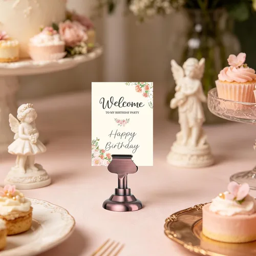Miniatura 5 de Urban Deco Paquete de 16 soportes para tarjetas de número y lugar de mesa, soportes de acero de 1.7 pulgadas para fotos, letreros de alimentos, Cobre