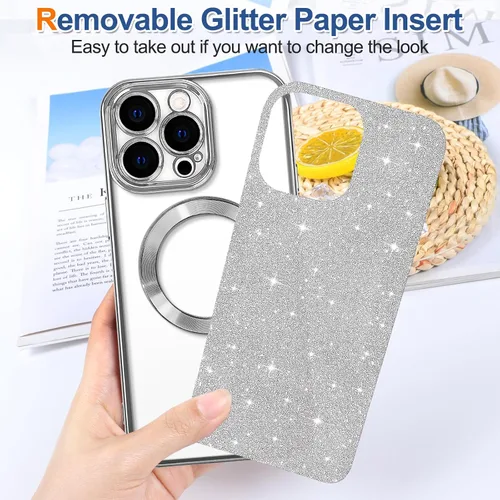 Miniatura 15 de Hython Funda para iPhone 14 Pro Max con purpurina, fundas magnéticas transparentes para teléfono con protector de lente de cámara