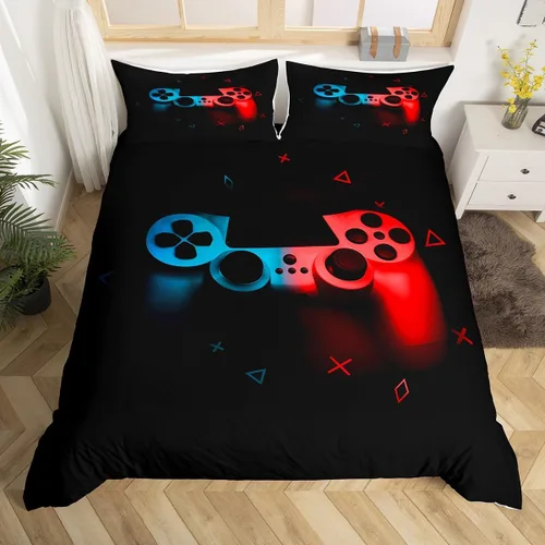 Funda de edredón con estampado de mando de videojuegos para niños, tamaño individual (sin edredón), juego de ropa de cama Play Gamer para niños y