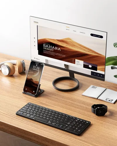 Miniatura 8 de Samsers - Teclado plegable Bluetooth con teclado numérico, teclados plegables inalámbricos de tamaño completo con cuero PU, portátil para viajes
