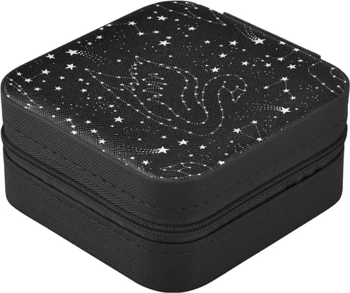 Miniatura 3 de Tatenale Joyero de viaje pequeño organizador de joyas para anillos, aretes, collares, niñas, mujeres, hombres, estrella fugaz blanca y cisne, negro