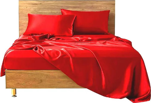 Miniatura 34 de Juego de sábanas de satén de seda de 4 piezas Sábana bajera Sábana encimera Funda de almohada Calidad de hotel sedoso suave y lujoso