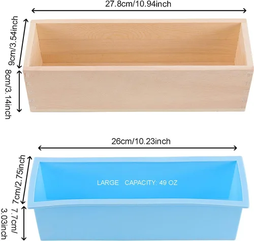 Miniatura 2 de Juego de 3 moldes de jabón de silicona azul de 45 onzas, moldes rectangulares flexibles para hacer jabón con caja de madera, cubiertas de madera