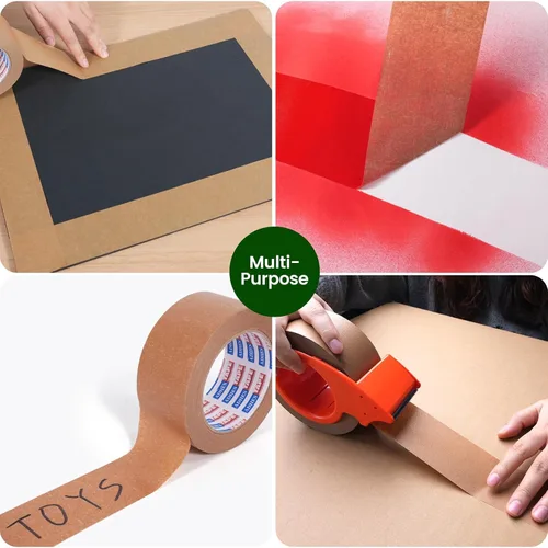 Miniatura 7 de ADHES - Cinta de papel kraft con dispensador, 2 pulgadas x 55 yardas x 3 rollos - Cinta de embalaje marrón ecológica, adhesivo fuerte, dispensador