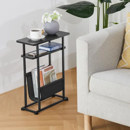 Miniatura 9 de Mesa auxiliar estrecha y pequeña para espacios pequeños, mesa auxiliar delgada con revistero, mesa auxiliar estrecha para sala de estar, sofá