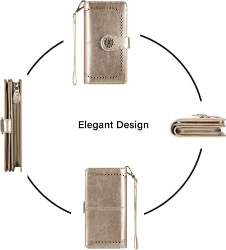 Miniatura 6 de Lavemi - Cartera de piel con bloqueo RFID para mujer, de gran capacidad, para llevarla a la muñeca