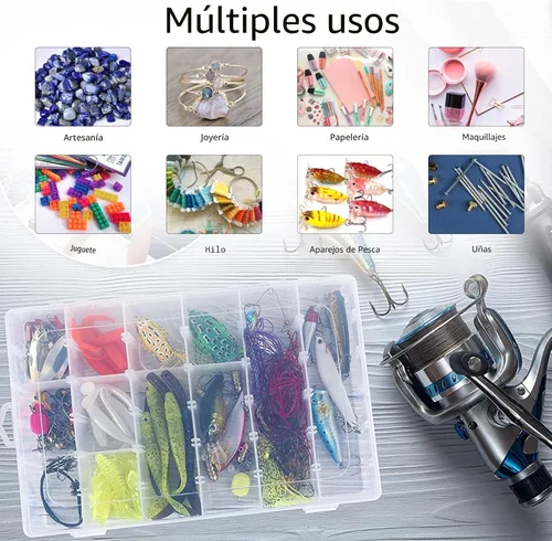 Miniatura 5 de Paquete de 2 cajas organizadoras de cuentas transparentes con divisores ajustables para contenedores de joyería, manualidades, 36 rejillas con 5 2