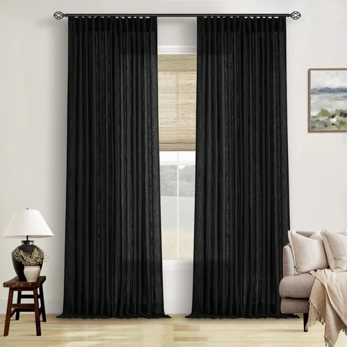 Miniatura 134 de Cortinas de lino natural con pliegues fruncidos de 120 pulgadas de largo para sala de estar, cortinas plisadas con ganchos y lengüeta trasera