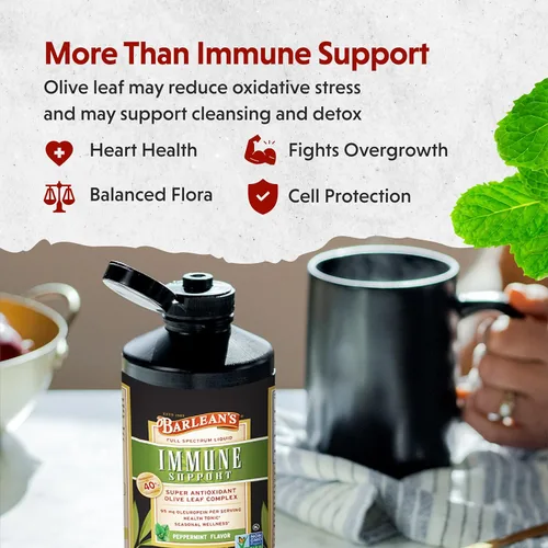 Miniatura 4 de Barlean's Suplemento líquido de apoyo inmunológico con complejo de hoja de olivo de menta, 95 mg de antioxidantes de oleuropeína, 8 onzas