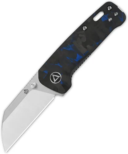 Miniatura 5 de QSP Penguin - Cuchillo de bolsillo mini plegable, hoja de 2.25" Sandvik 14C28N de dos tonos satinado EDC, mango G10 con superposición CF azul