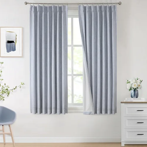 Miniatura 63 de Vision Home Cortinas marrones con pliegues pinzados de bloqueo total, cortinas de ventana de lino mezclado para oscurecimiento de la habitación, 95